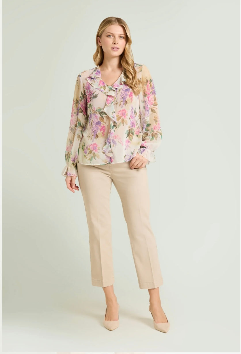 CAMICIA CON VOLANT IN GEORGETTE STAMPATA - LUISA VIOLA