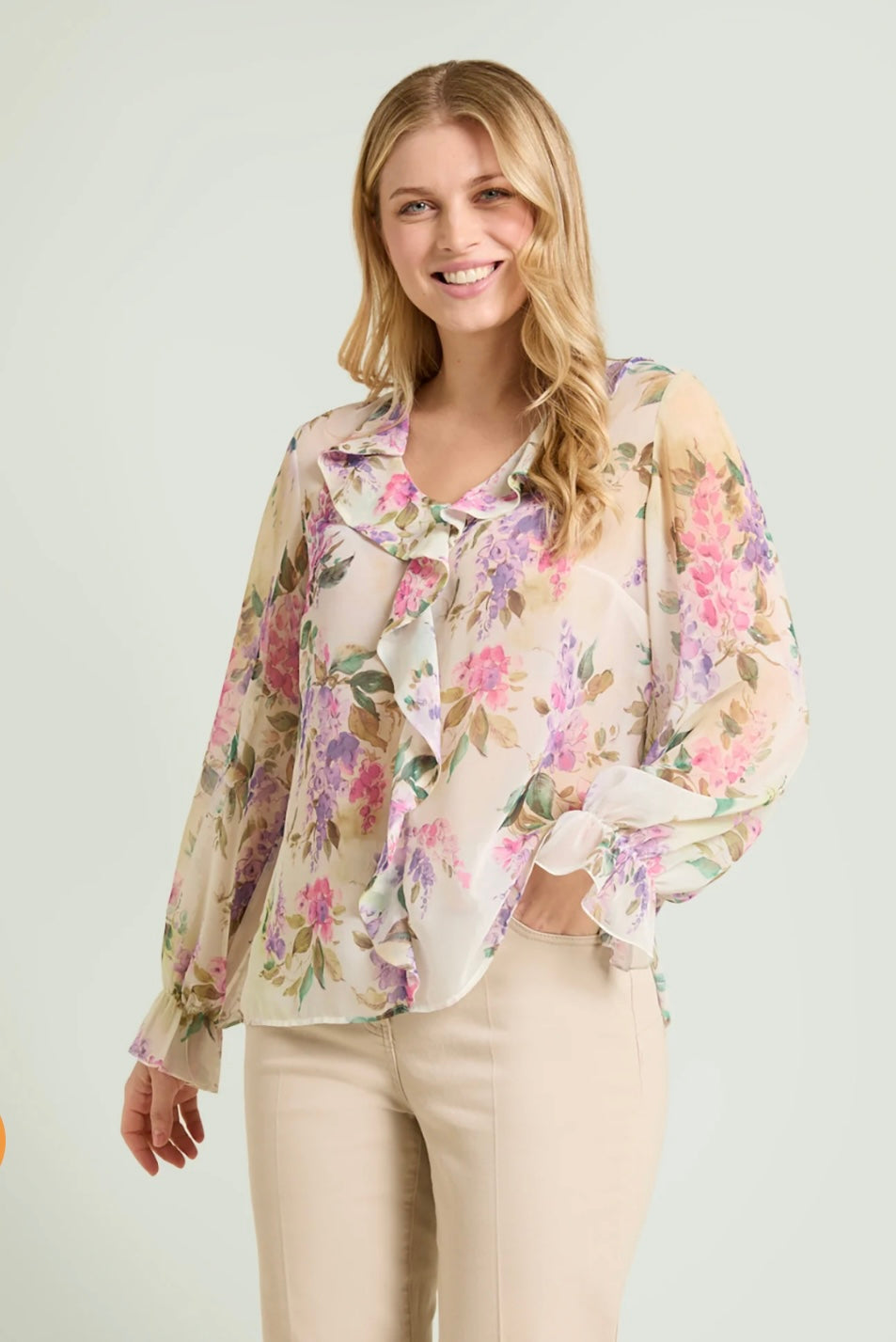 CAMICIA CON VOLANT IN GEORGETTE STAMPATA - LUISA VIOLA